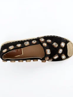 Czarne damskie espadryle z kryształkami Wamba Espadryle Płaskie