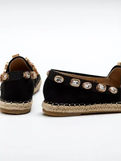 Czarne damskie espadryle z kryształkami Wamba Espadryle Płaskie