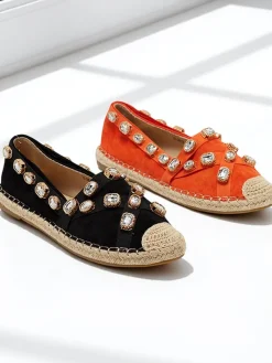 Czarne damskie espadryle z kryształkami Wamba Espadryle Płaskie