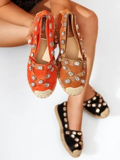 Czarne damskie espadryle z kryształkami Wamba Espadryle Płaskie