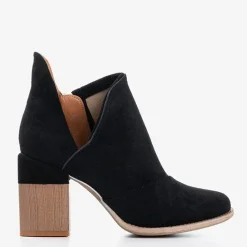 New Czarne damskie botki na słupku z wycięciami Cintura Botki Bez Ocieplenia|Botki Na Słupku