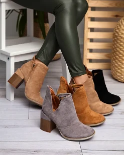 New Czarne damskie botki na słupku z wycięciami Cintura Botki Bez Ocieplenia|Botki Na Słupku