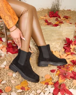 Best Czarne damskie ocieplane botki Comfy Walk Botki Z Delikatnym Ociepleniem|Botki Na Płaskim Obcasie