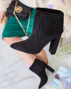 Best Czarne damskie botki na słupku Reirasa Botki Bez Ocieplenia|Botki Na Słupku