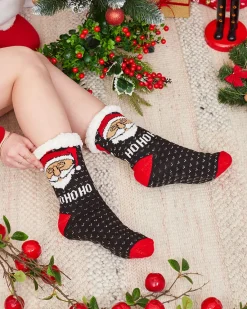 Online Czarne damskie skarpetki ze świątecznym wzorem Skarpetki