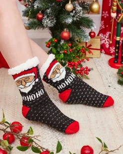 Online Czarne damskie skarpetki ze świątecznym wzorem Skarpetki