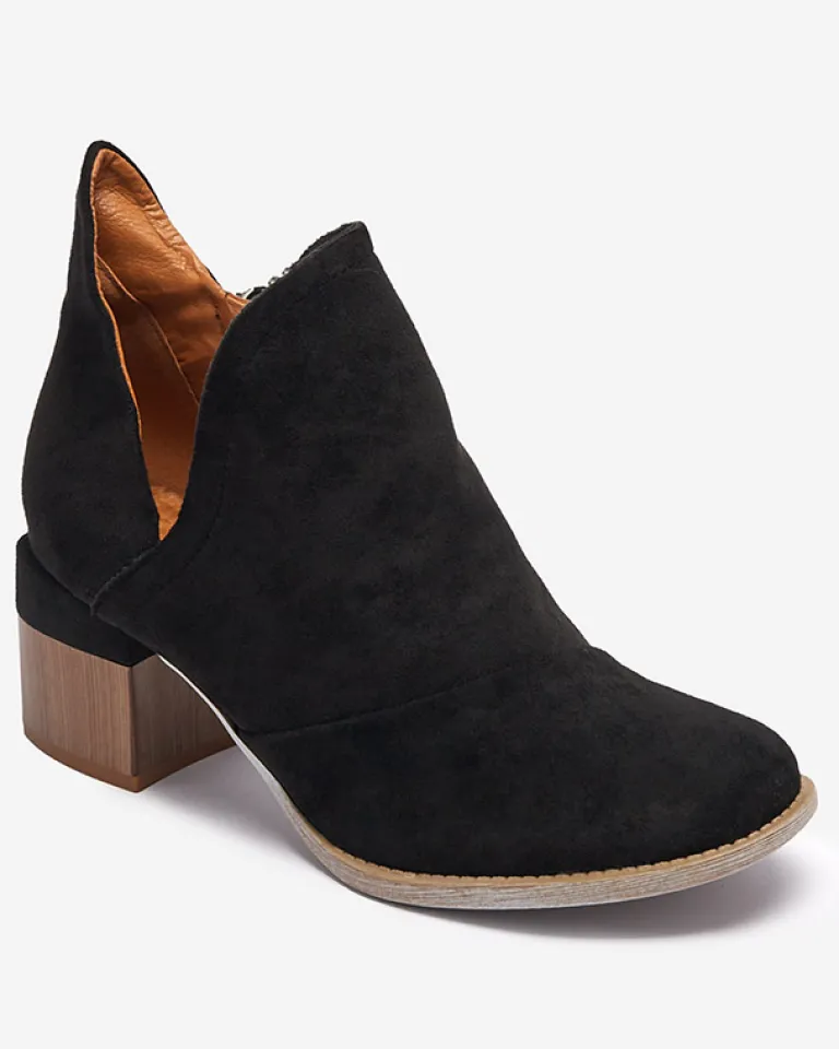 Czarne damskie ocieplane botki na brązowym słupku Karela Botki Na Słupku