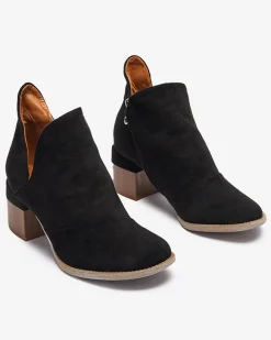 Czarne damskie ocieplane botki na brązowym słupku Karela Botki Na Słupku