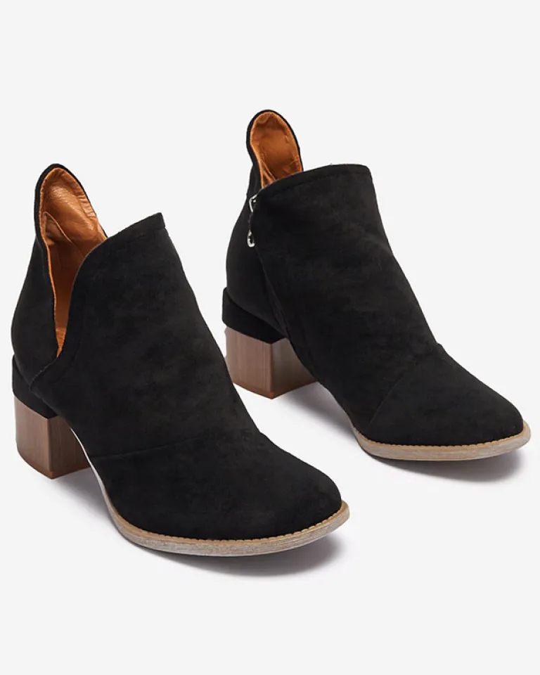 Czarne damskie ocieplane botki na brązowym słupku Karela Botki Na Słupku