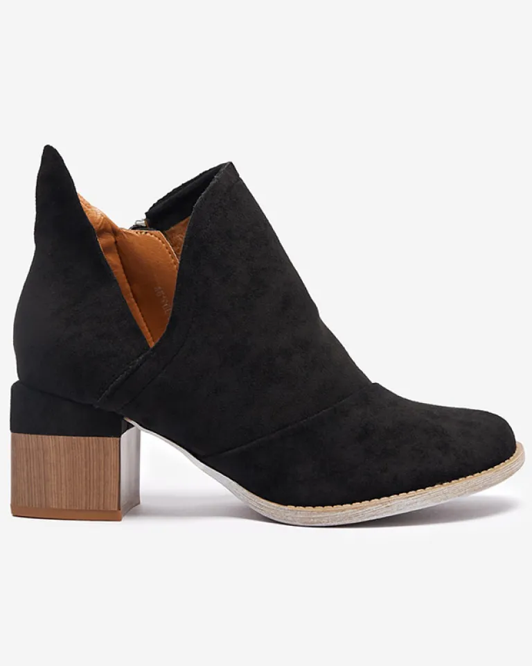 Czarne damskie ocieplane botki na brązowym słupku Karela Botki Na Słupku