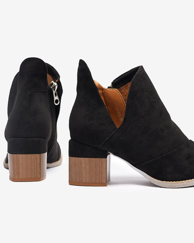 Czarne damskie ocieplane botki na brązowym słupku Karela Botki Na Słupku