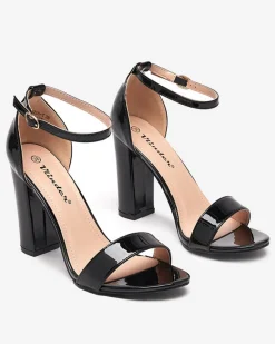 Best Czarne damskie sandały na wyższym słupku Rosdo Buty Na Wielkie Wyjście|Sandały Na Słupku