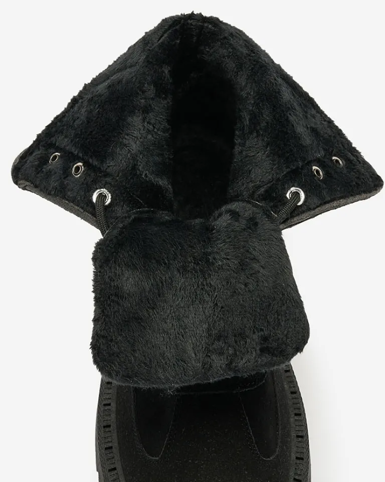 Hot Czarne damskie sznurowane botki Macnev Botki Z Delikatnym Ociepleniem|Botki Sznurowane