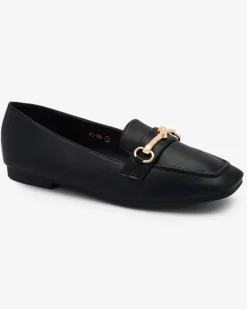 Best Czarne damskie mokasyny ze złotą ozdobą Olerika Mokasyny Na Płaskiej Podeszwie