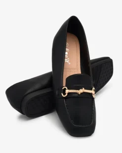 Best Czarne damskie mokasyny ze złotą ozdobą Olerika Mokasyny Na Płaskiej Podeszwie
