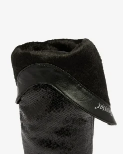 Clearance Czarne damskie kozaki na szpilce z tłoczeniem Elivea Kozaki Z Ociepleniem|Kozaki Do Kolana