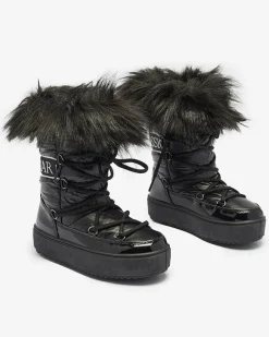 Czarne dziecięce wsuwane buty a'la śniegowce z futerkiem Asika Dziewczęce