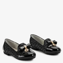 Online Czarne dziewczęce baleriny z haftem i kokardką Olije Dziewczęce