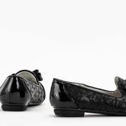 Online Czarne dziewczęce baleriny z haftem i kokardką Olije Dziewczęce
