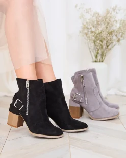 Best Czarne eko zamszowe damskie botki na słupku Acimra Botki Bez Ocieplenia|Botki Na Słupku
