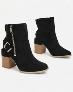 Best Czarne eko zamszowe damskie botki na słupku Acimra Botki Bez Ocieplenia|Botki Na Słupku