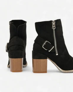 Best Czarne eko zamszowe damskie botki na słupku Acimra Botki Bez Ocieplenia|Botki Na Słupku