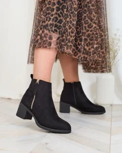 New Czarne eko zamszowe botki damskie na niskim słupku Rejerry Botki Z Delikatnym Ociepleniem|Botki Na Słupku