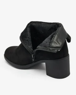 New Czarne eko zamszowe botki damskie na niskim słupku Rejerry Botki Z Delikatnym Ociepleniem|Botki Na Słupku