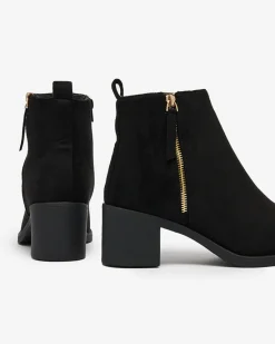 New Czarne eko zamszowe botki damskie na niskim słupku Rejerry Botki Z Delikatnym Ociepleniem|Botki Na Słupku