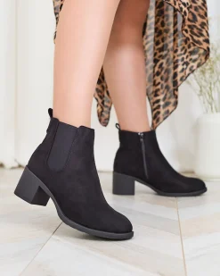 Hot Czarne eko-zamszowe botki damskie na słupku Nanhelyna Botki Z Delikatnym Ociepleniem|Botki Na Słupku