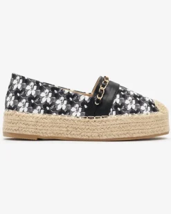 Online Czarne espadryle w kwiaty Azzaxi Półbuty|Espadryle Płaskie