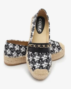 Online Czarne espadryle w kwiaty Azzaxi Półbuty|Espadryle Płaskie
