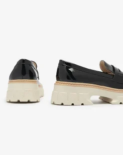 Online Czarne lakierowane mokasyny damskie Mewira Półbuty|Mokasyny Na Płaskiej Podeszwie