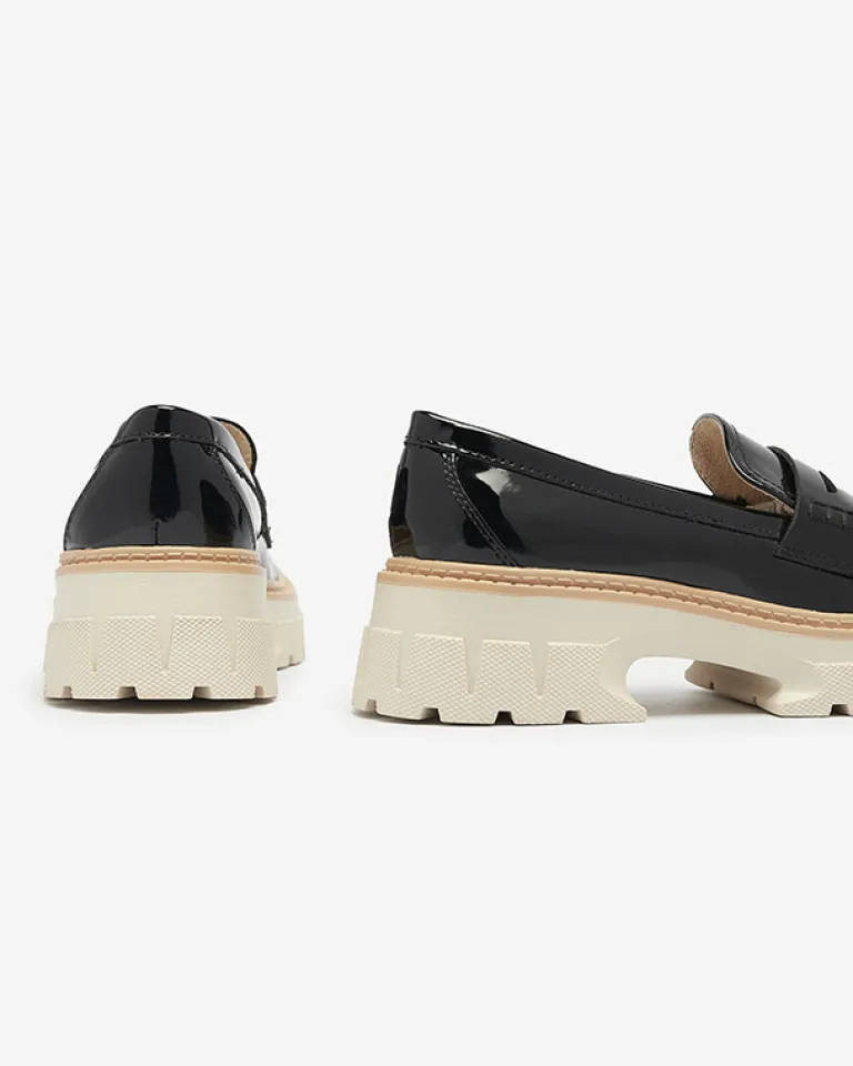 Online Czarne lakierowane mokasyny damskie Mewira Półbuty|Mokasyny Na Płaskiej Podeszwie