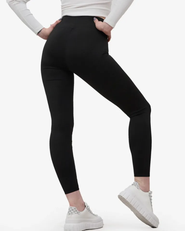 Best Czarne legginsy damskie z szeroką gumą w pasie Legginsy / Tregginsy
