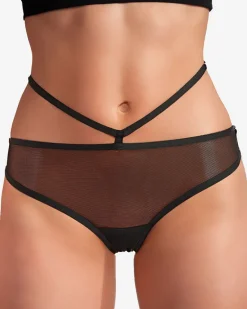 Hot Czarne majtki damskie stringi z siateczki Stringi