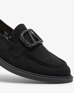 Czarne mokasyny damskie z ozdobą Fogras Espadryle Płaskie