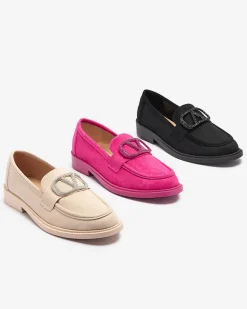 Czarne mokasyny damskie z ozdobą Fogras Espadryle Płaskie