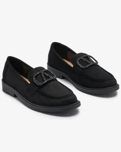 Czarne mokasyny damskie z ozdobą Fogras Espadryle Płaskie