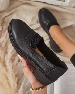 Discount Czarne mokasyny damskie Nasannae Półbuty|Mokasyny Na Płaskiej Podeszwie