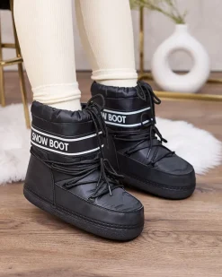 Sale Czarne śniegowce damskie ze ściągaczem Soblesia Śniegowce|Botki Z Delikatnym Ociepleniem