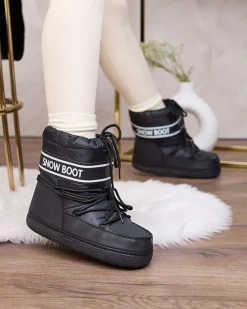 Sale Czarne śniegowce damskie ze ściągaczem Soblesia Śniegowce|Botki Z Delikatnym Ociepleniem