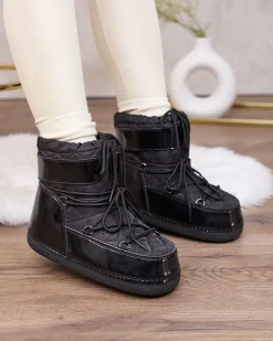 Discount Czarne śniegowce damskie ze ściągaczem Yevnoiela Śniegowce|Botki Z Delikatnym Ociepleniem