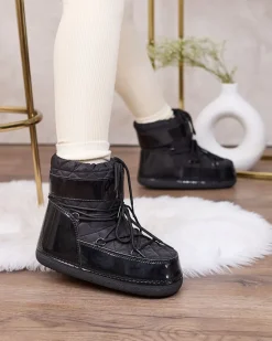 Discount Czarne śniegowce damskie ze ściągaczem Yevnoiela Śniegowce|Botki Z Delikatnym Ociepleniem