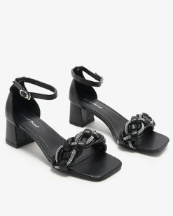 Best Czarne sandały damskie na słupku Marienka Buty Na Wielkie Wyjście|Sandały Na Słupku