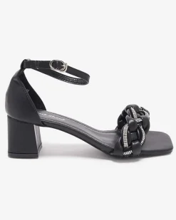 Best Czarne sandały damskie na słupku Marienka Buty Na Wielkie Wyjście|Sandały Na Słupku