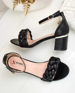 New Czarne sandały damskie na słupku Marines Buty Na Wielkie Wyjście|Sandały Na Słupku