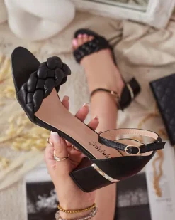 New Czarne sandały damskie na słupku Marines Buty Na Wielkie Wyjście|Sandały Na Słupku