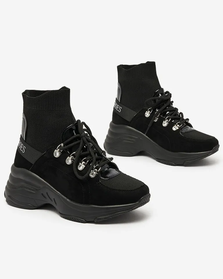 Hot Czarne sneakersy damskie z ociepleniem Aleppo Damskie Botki Z Delikatnym Ociepleniem|Botki Na Płaskim Obcasie