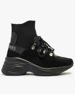 Hot Czarne sneakersy damskie z ociepleniem Aleppo Damskie Botki Z Delikatnym Ociepleniem|Botki Na Płaskim Obcasie